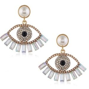 Rhinestone Evil's eye earrings in White and gold